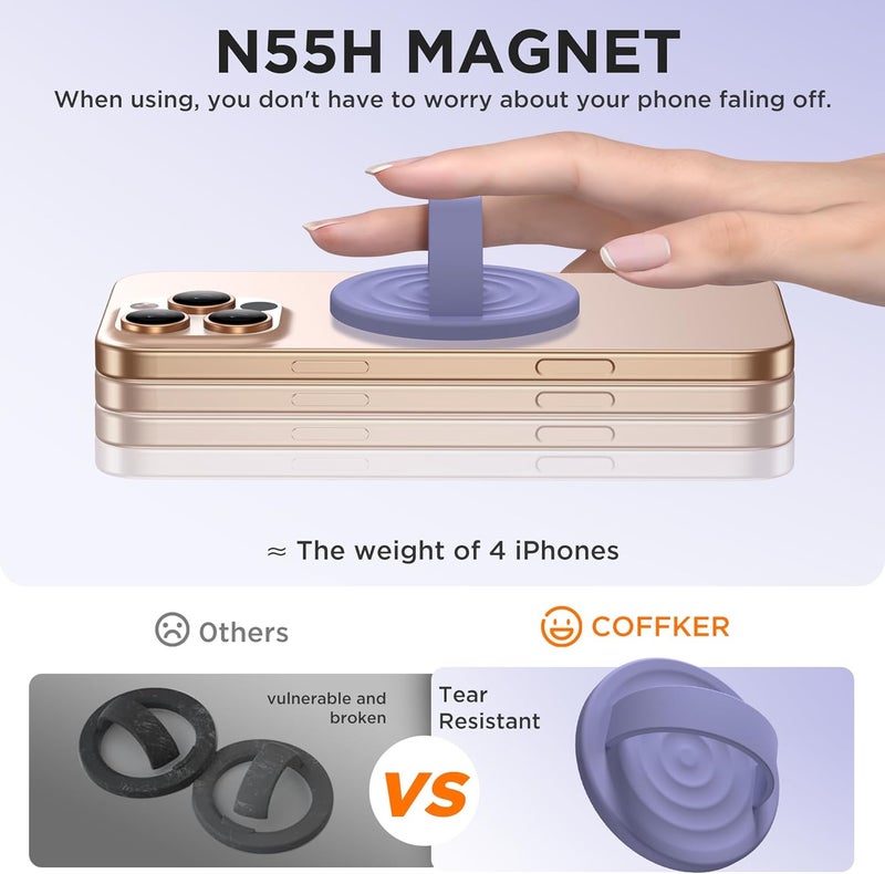COFFKER Magnetic Phone Grip Ring Holder, Liquid Silicone Magnet Cell Phone Grip Finger Loop, Compatible with Magsafe, Back of Phone for iPhone 17/16/15/14/13/12 Series, Lavender - Image 5